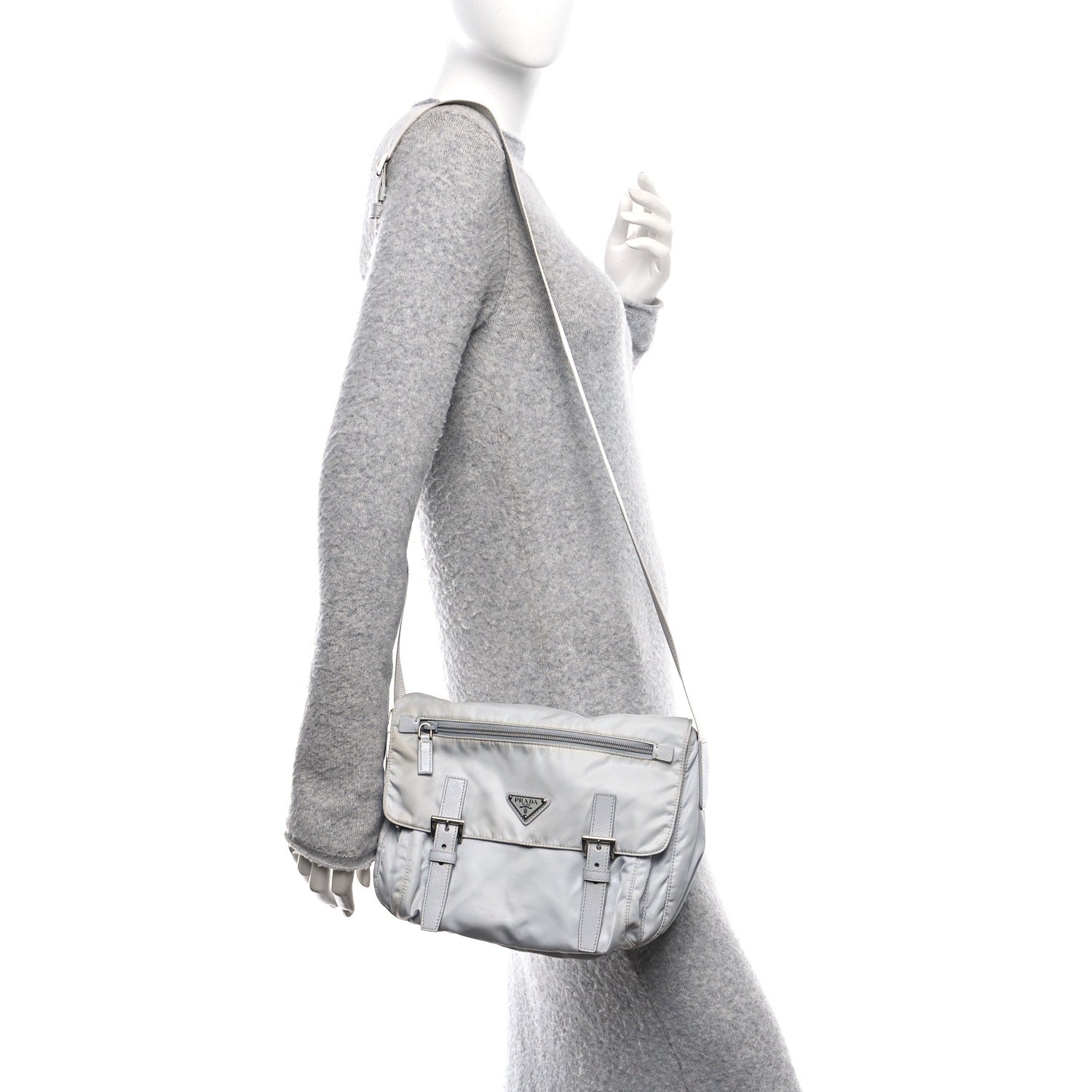 Prada Re-Nylon Vela Saffiano Pocket Double Buckle Messenger Shoulder Bag Fiordaliso