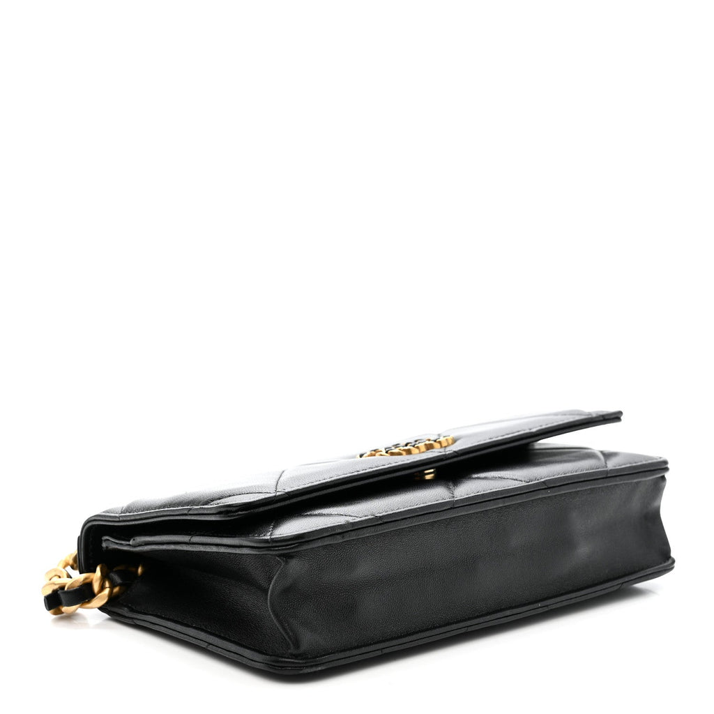 Chanel Lambskin Quilted Chanel 19 Wallet On Chain WOC Black
