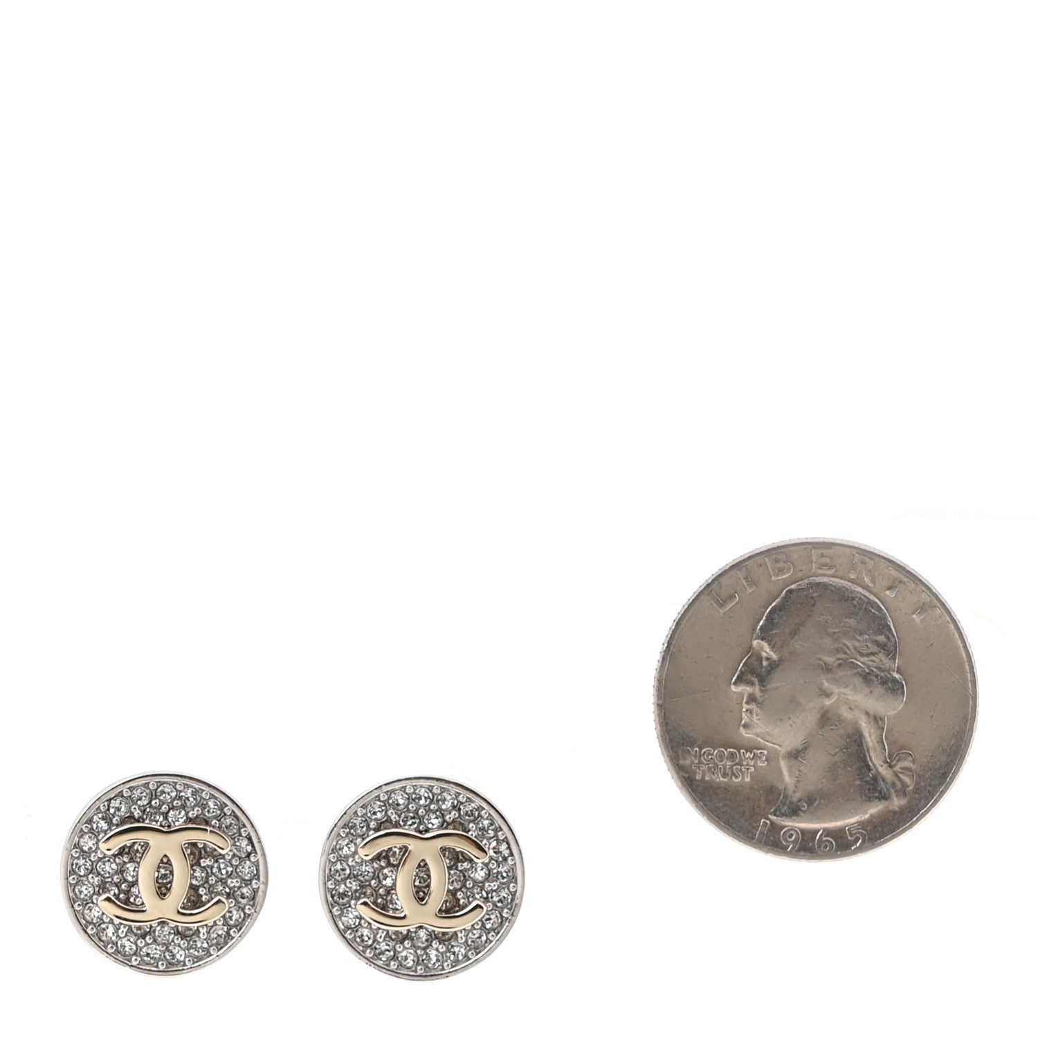 Crystal CC Round Earrings Silver