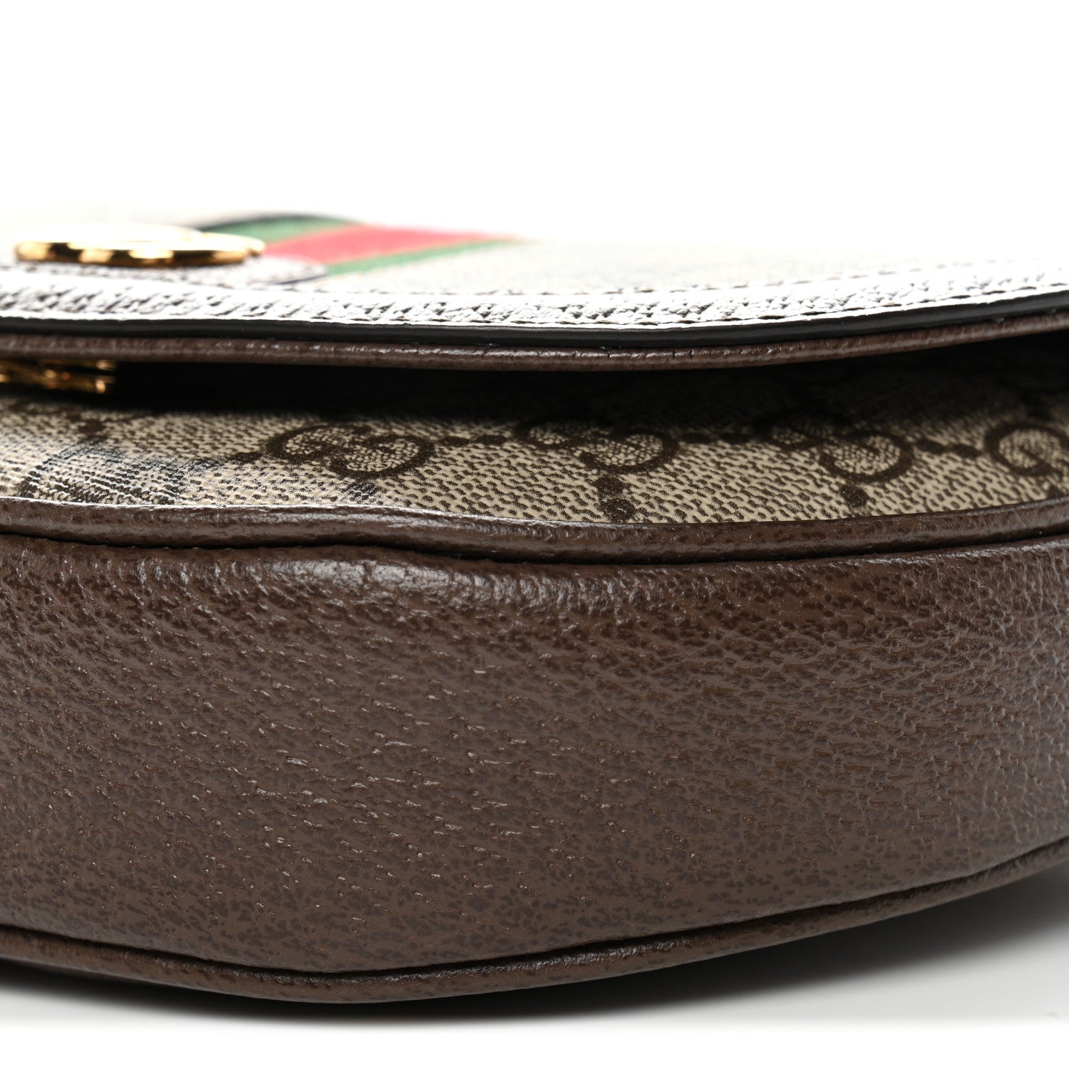 Gucci GG Supreme Monogram Textured Dollar Calfskin Web Mini Ophidia Flap Shoulder Bag Beige Ebony New Acero