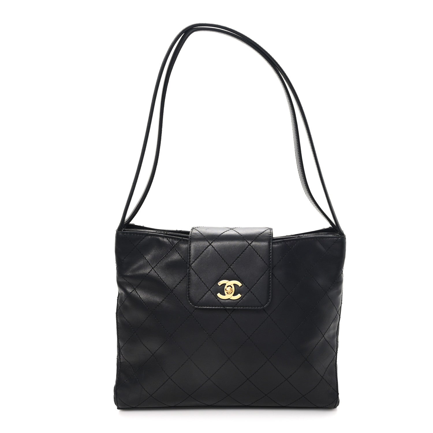 Chanel Lambskin Quilted CC Flap Shoulder Bag Black