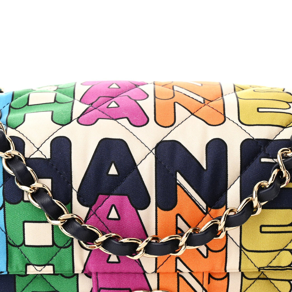 Chanel Printed Fabric Quilted Logo Single Flap Bag Multicolor