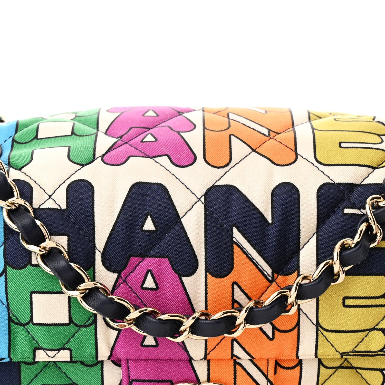 Chanel Printed Fabric Quilted Logo Single Flap Bag Multicolor