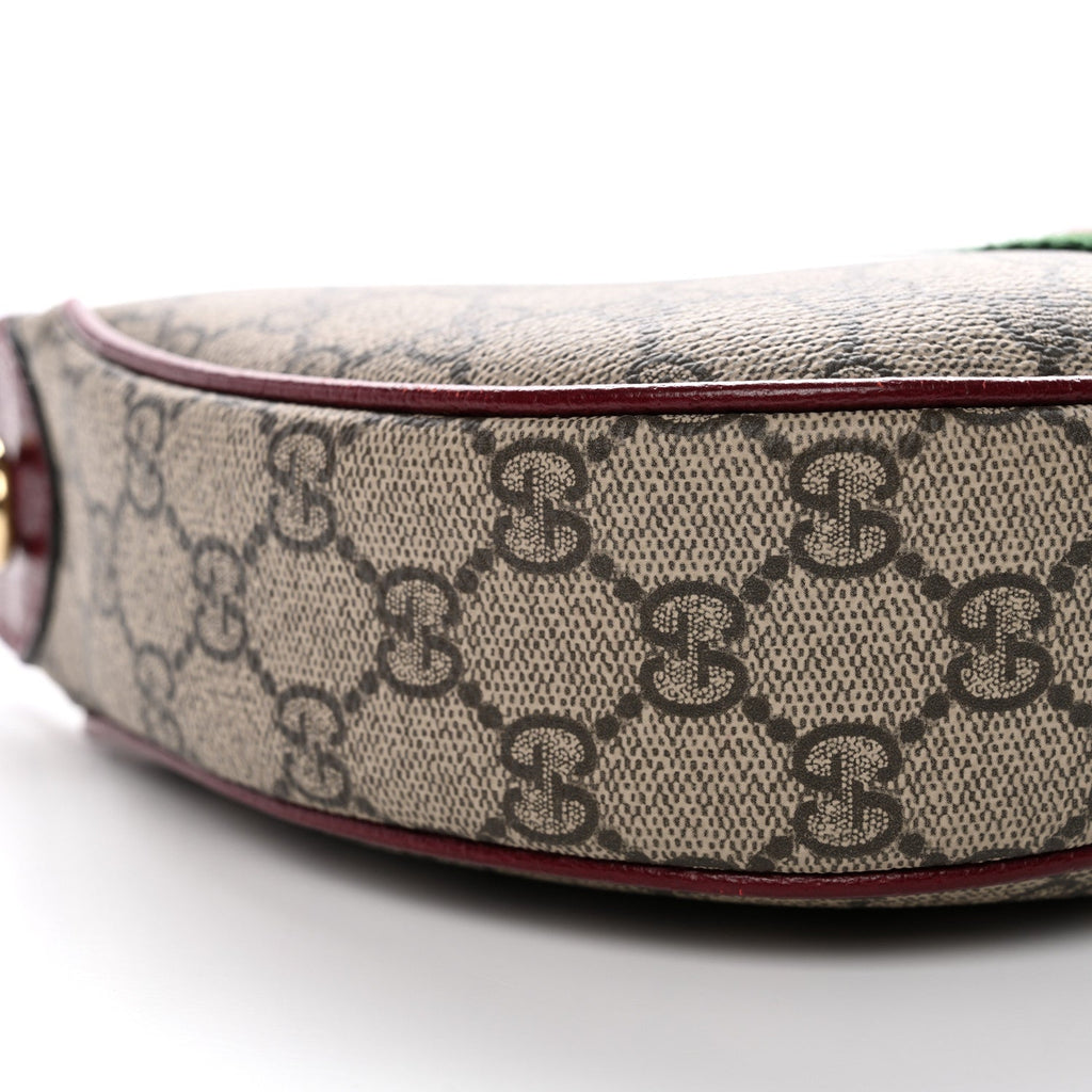 Gucci GG Supreme Monogram Textured Dollar Calfskin Small Ophidia Shoulder Bag Beige Bordeaux