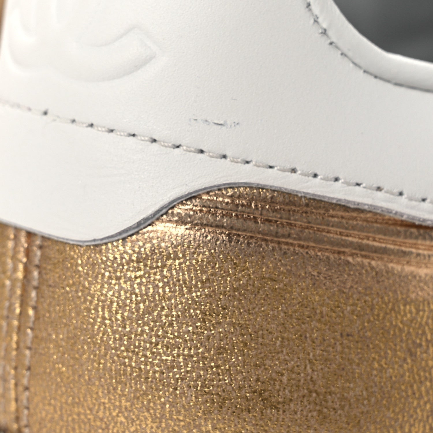 Laminated Calfskin Suede Quilted Womens CC Sneakers 39 Gold