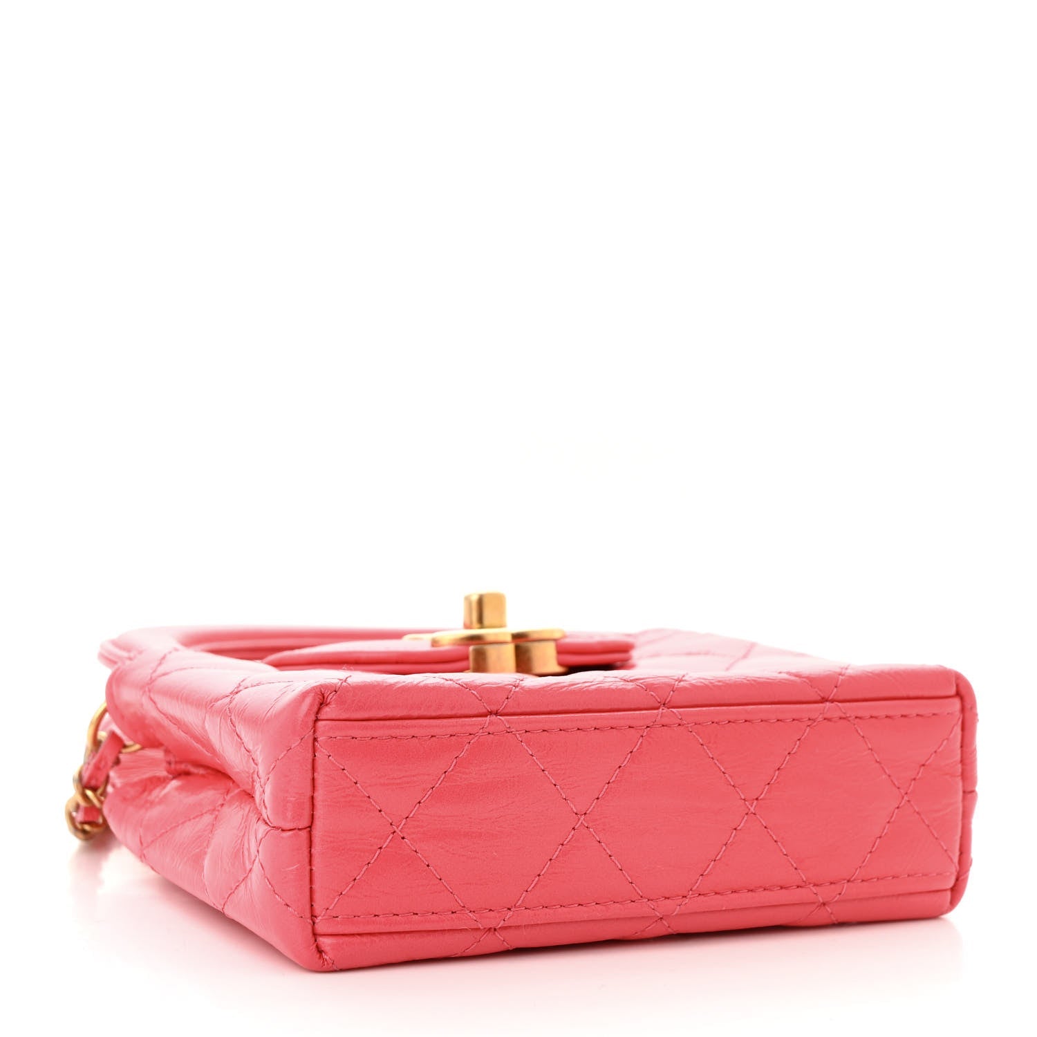 Chanel Shiny Aged Calfskin Quilted Mini Nano Kelly Shopper Dark Pink