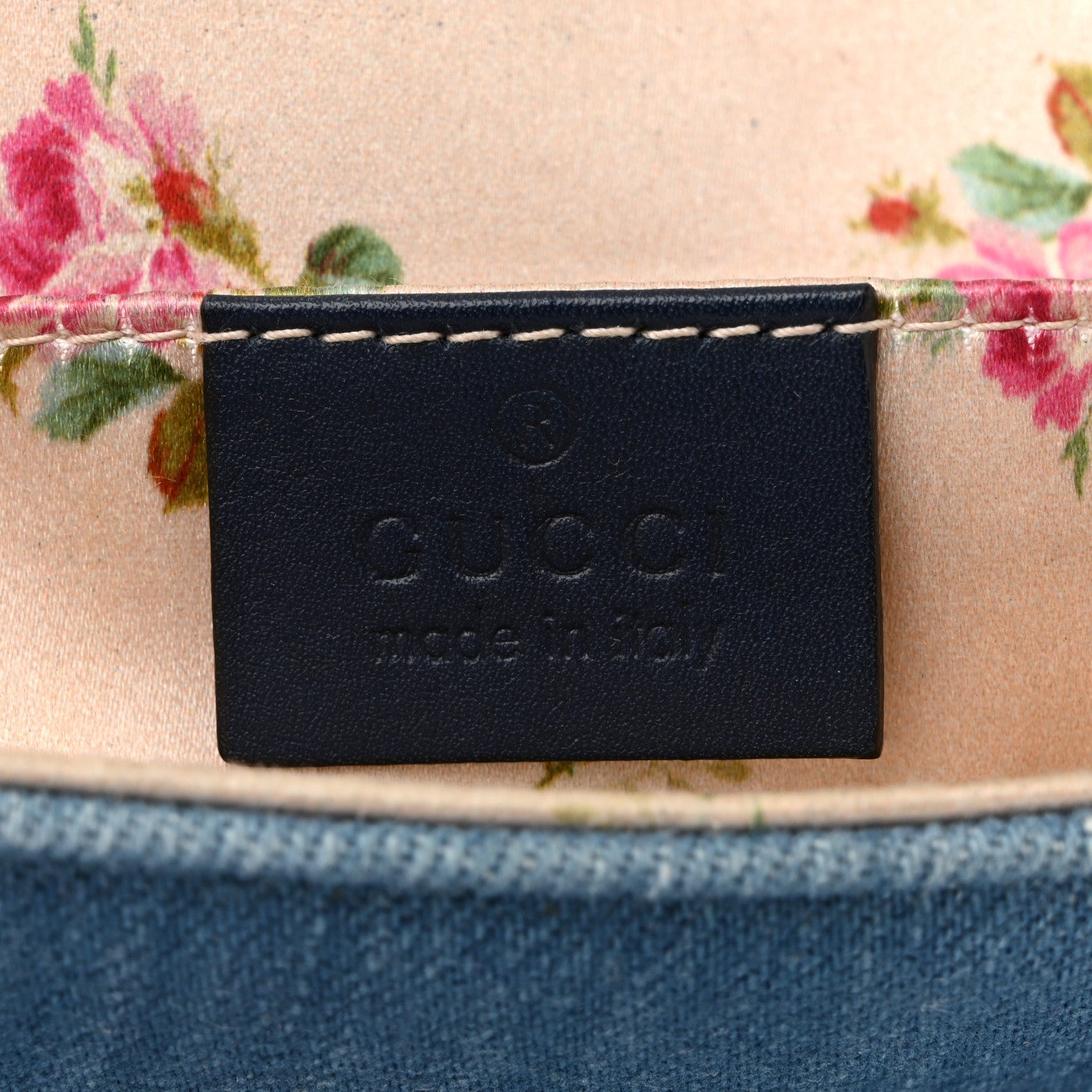 Gucci Denim Matelasse Mini Pearly GG Marmont Shoulder Bag Blue