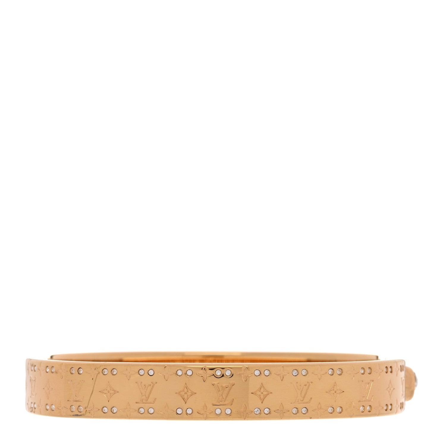 Louis Vuitton Brass Crystal Monogram Nanogram Strass Cuff M Gold