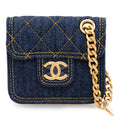Denim Quilted Double You Flap Bag Charm Blue