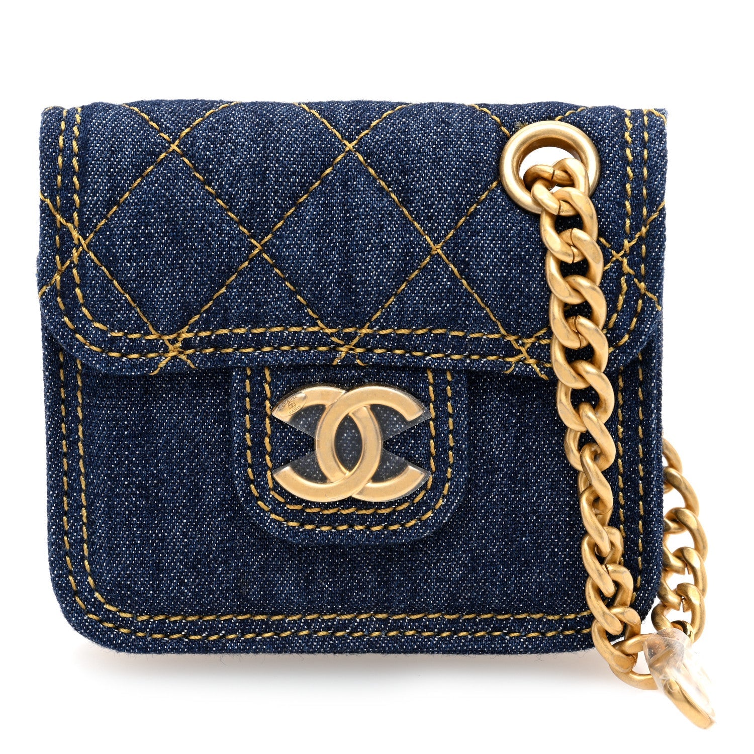 Denim Quilted Double You Flap Bag Charm Blue