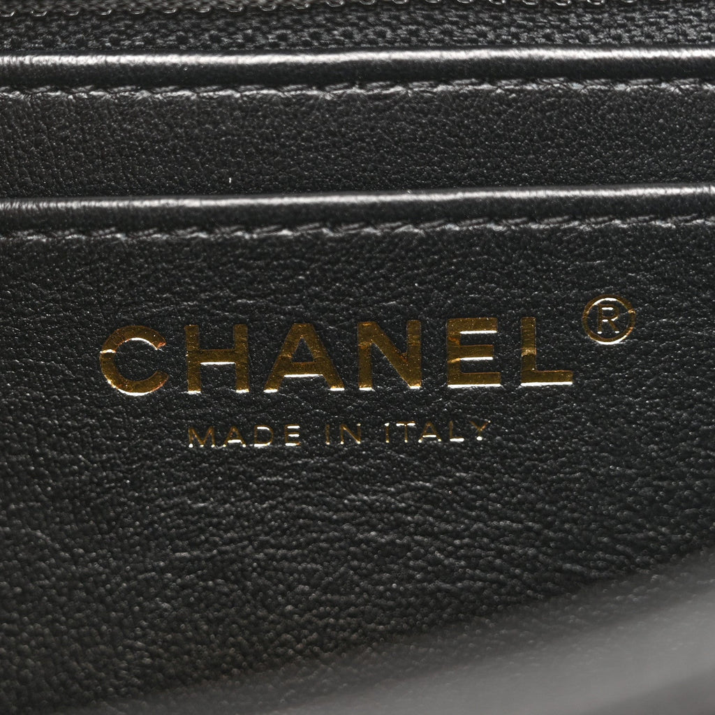 Chanel Shiny Goatskin Quilted Mini Chain Strap Flap Black