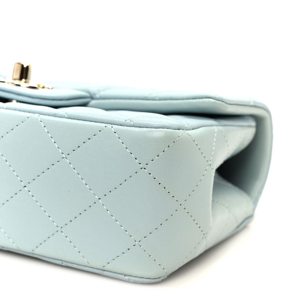 Chanel Lambskin Quilted Mini Top Handle Rectangular Flap Light Blue