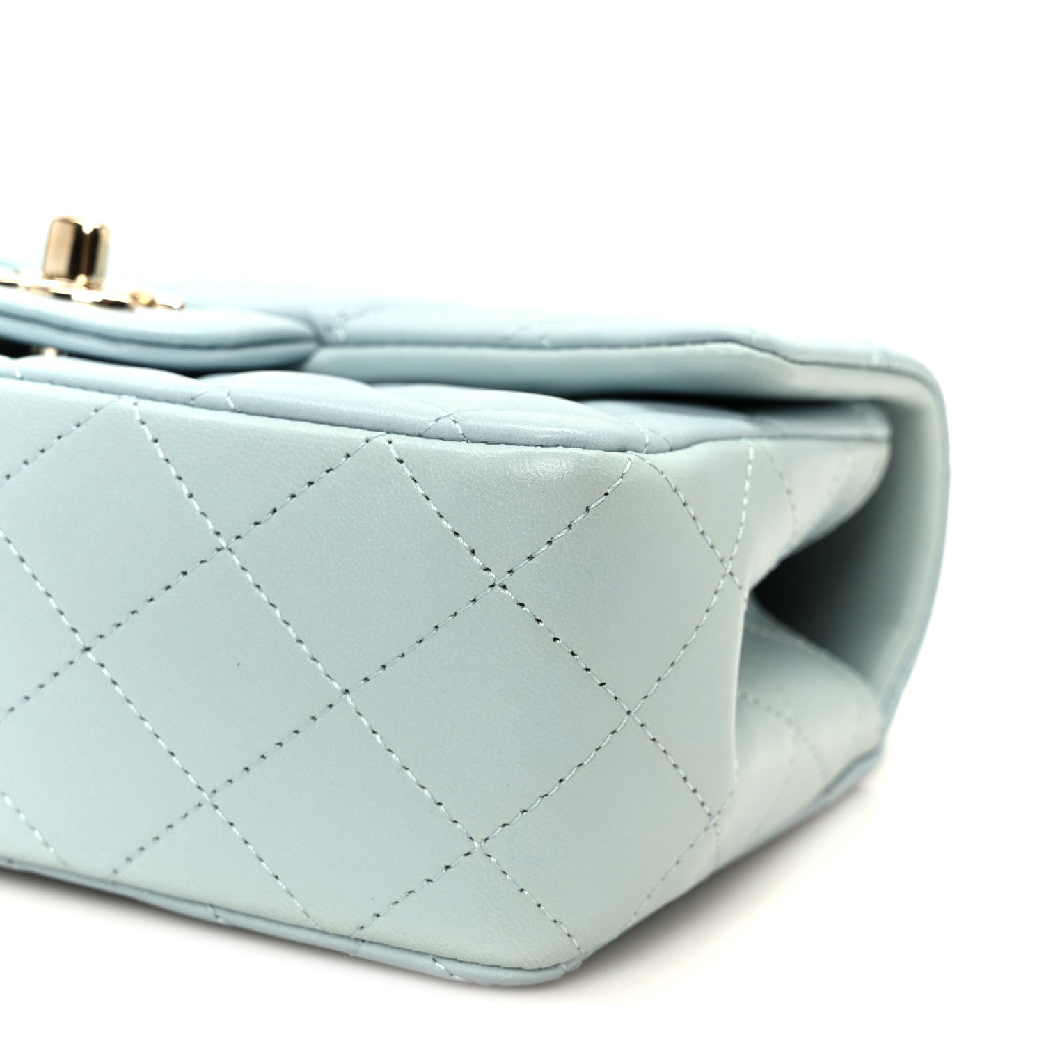 Chanel Lambskin Quilted Mini Top Handle Rectangular Flap Light Blue