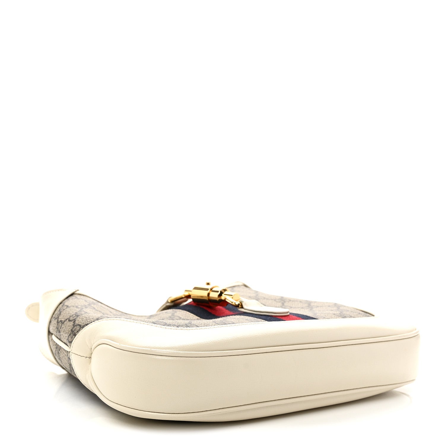 Gucci GG Supreme Monogram Azalea Calfskin Web Small Jackie 1961 Hobo Beige Ebony Mystic White