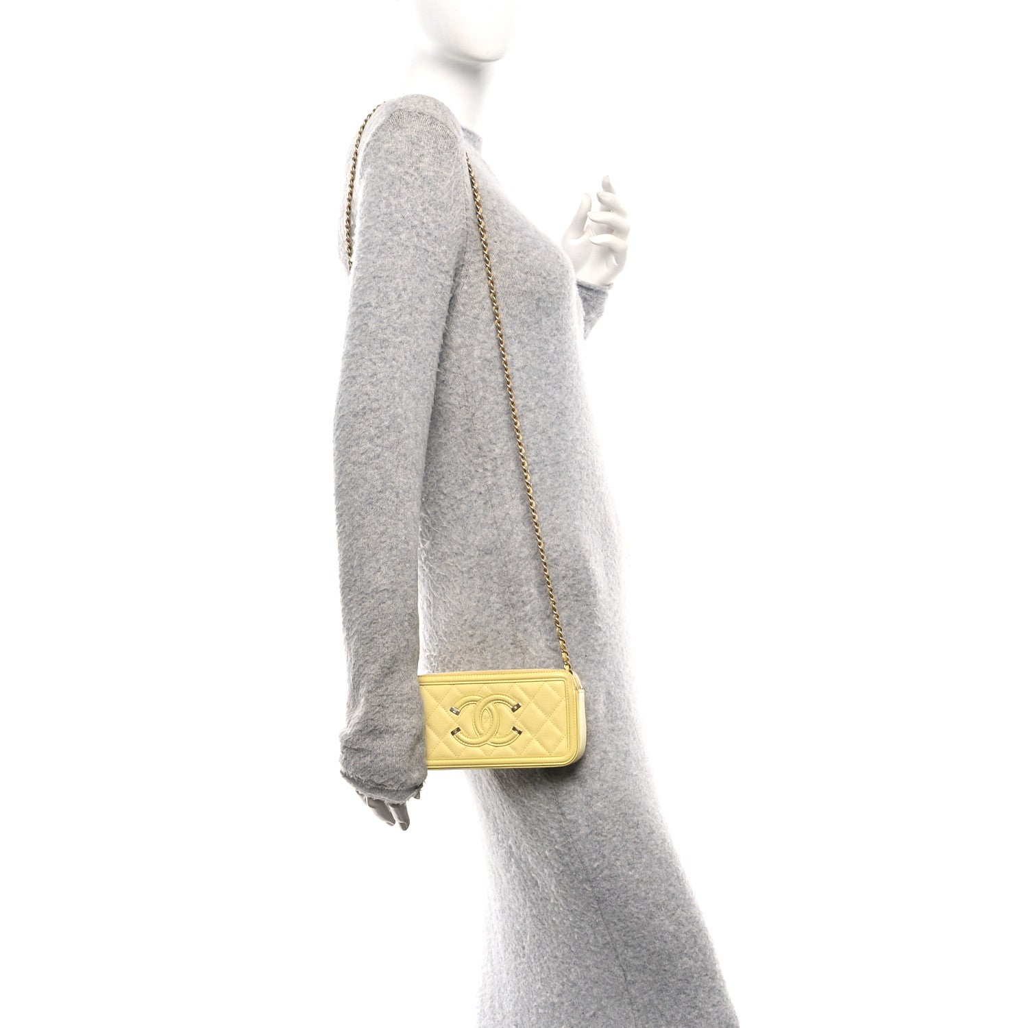 Chanel Caviar Quilted CC Filigree Clutch With Chain Yellow