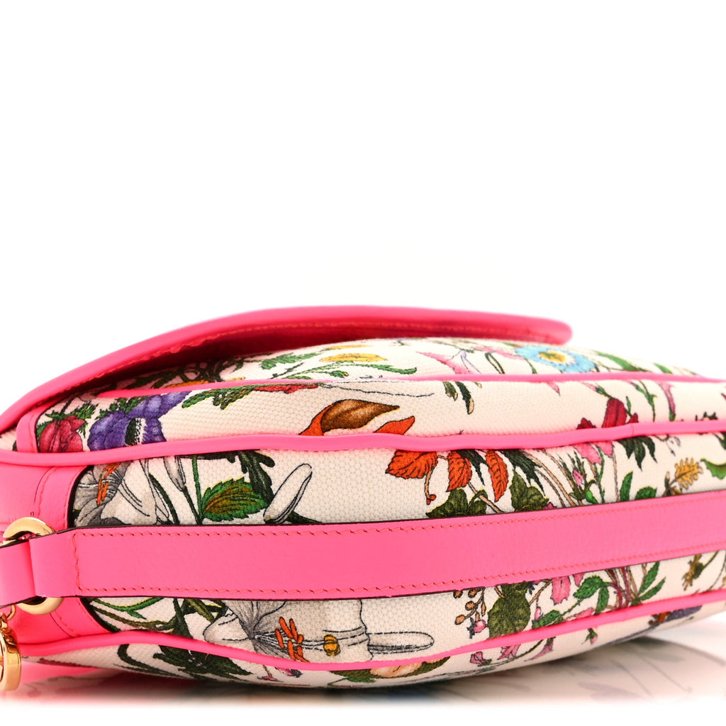 Gucci Canvas Flora Floral Shoulder Bag White Fuchsia Fluo