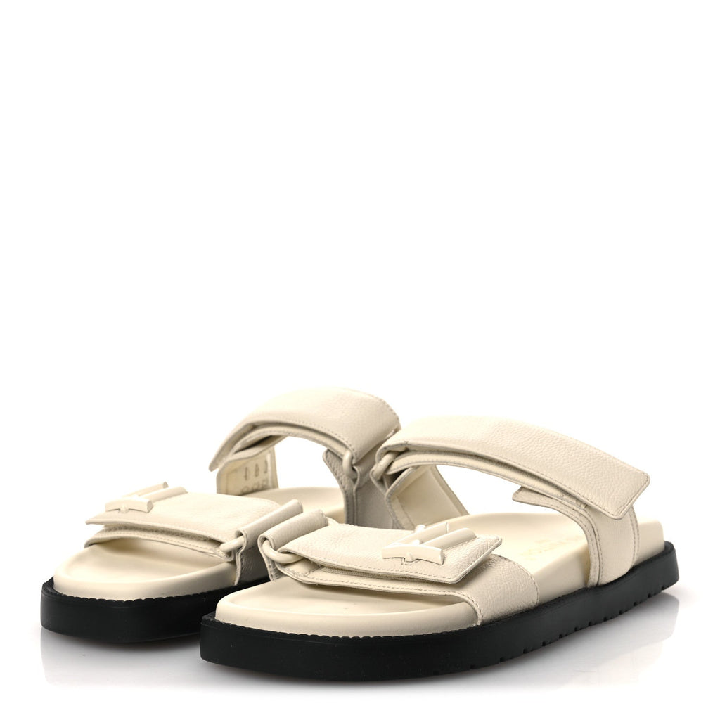 Louis Vuitton Grained Calfskin Sunset Comfort Flat Sandals 39 Light Beige