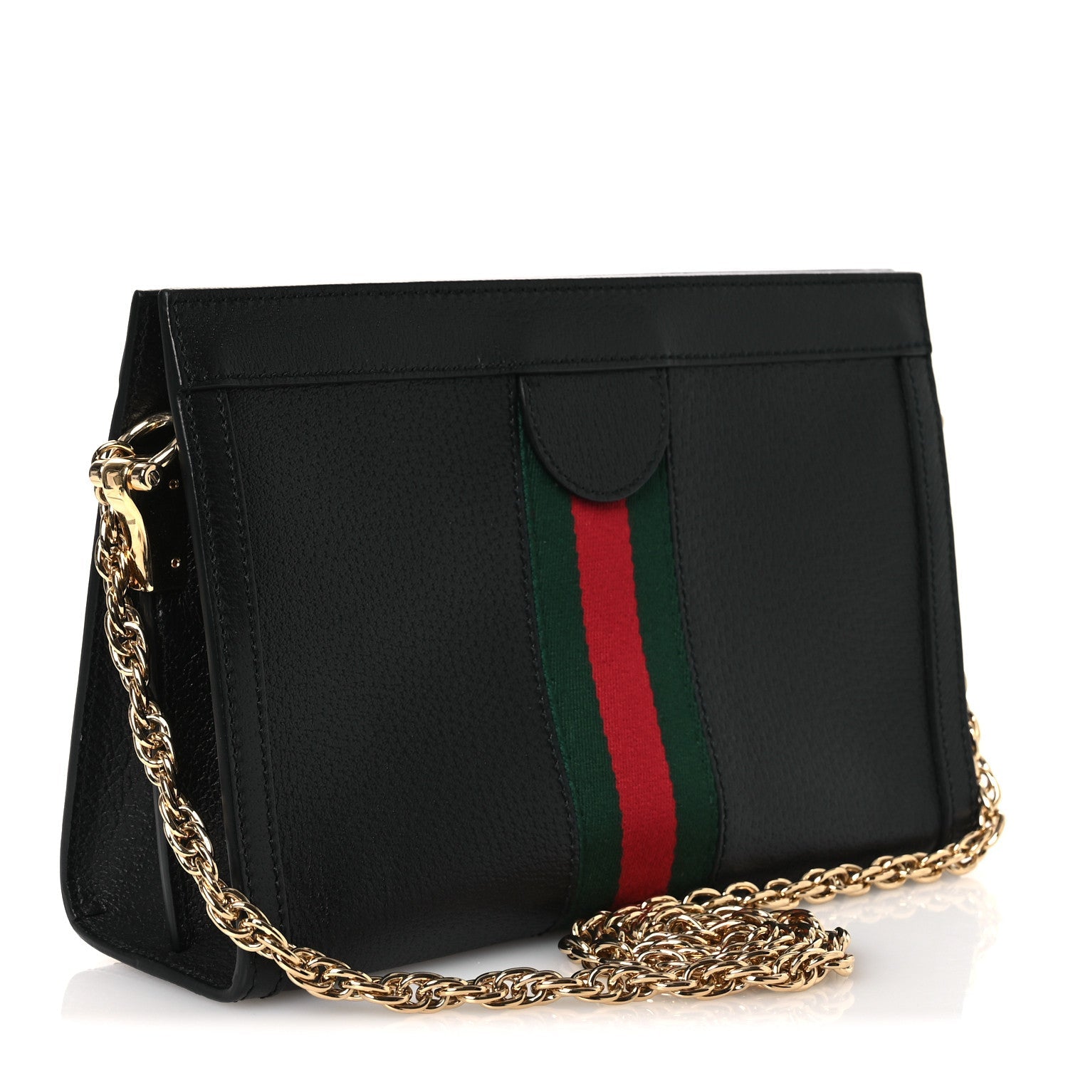 Gucci Calfskin GG Web Small Ophidia Chain Shoulder Bag Black