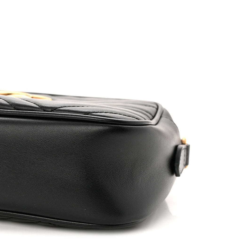 Gucci Calfskin Matelasse Small GG Marmont Chain Shoulder Bag Black