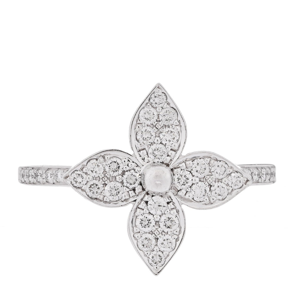 Louis Vuitton 18K White Gold Diamond Star Blossom Ring 53 6.5