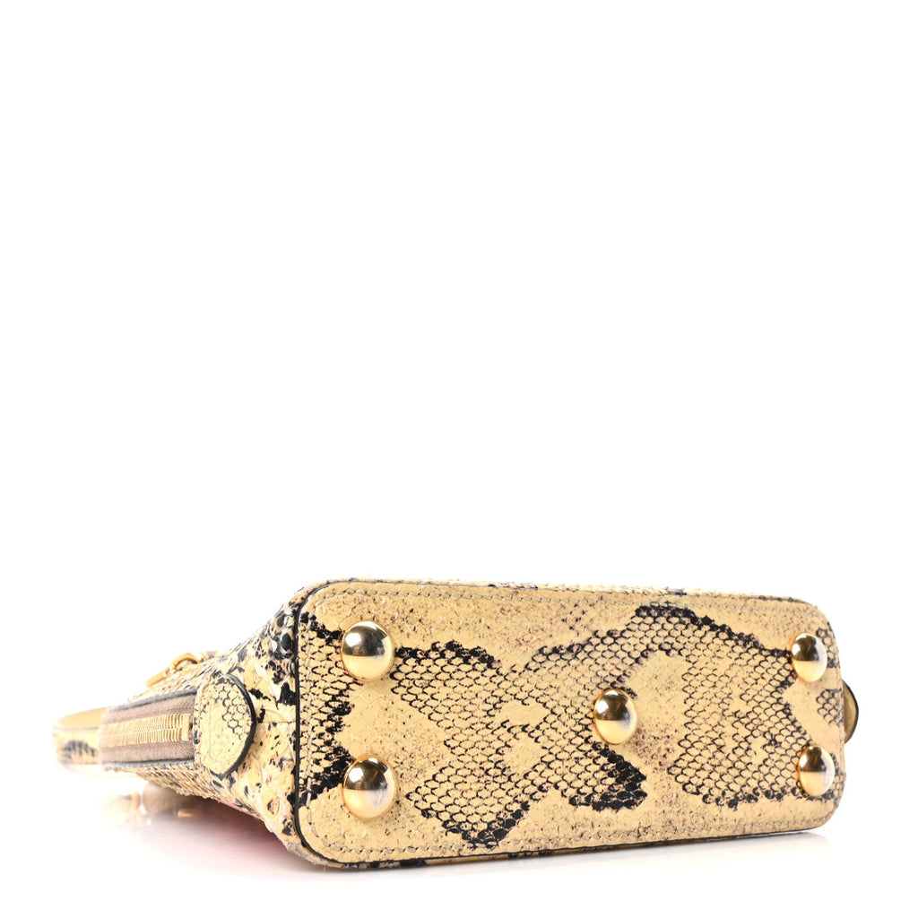Gucci Snakeskin Boarded Plutone Calfskin Mini Horsebit 1955 Top Handle Bag Wild Rose Beige