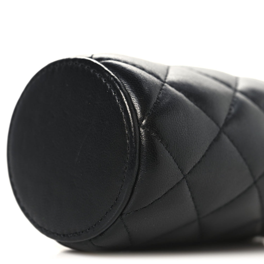 Chanel Lambskin Quilted Mini Bucket Bag With Chain Black