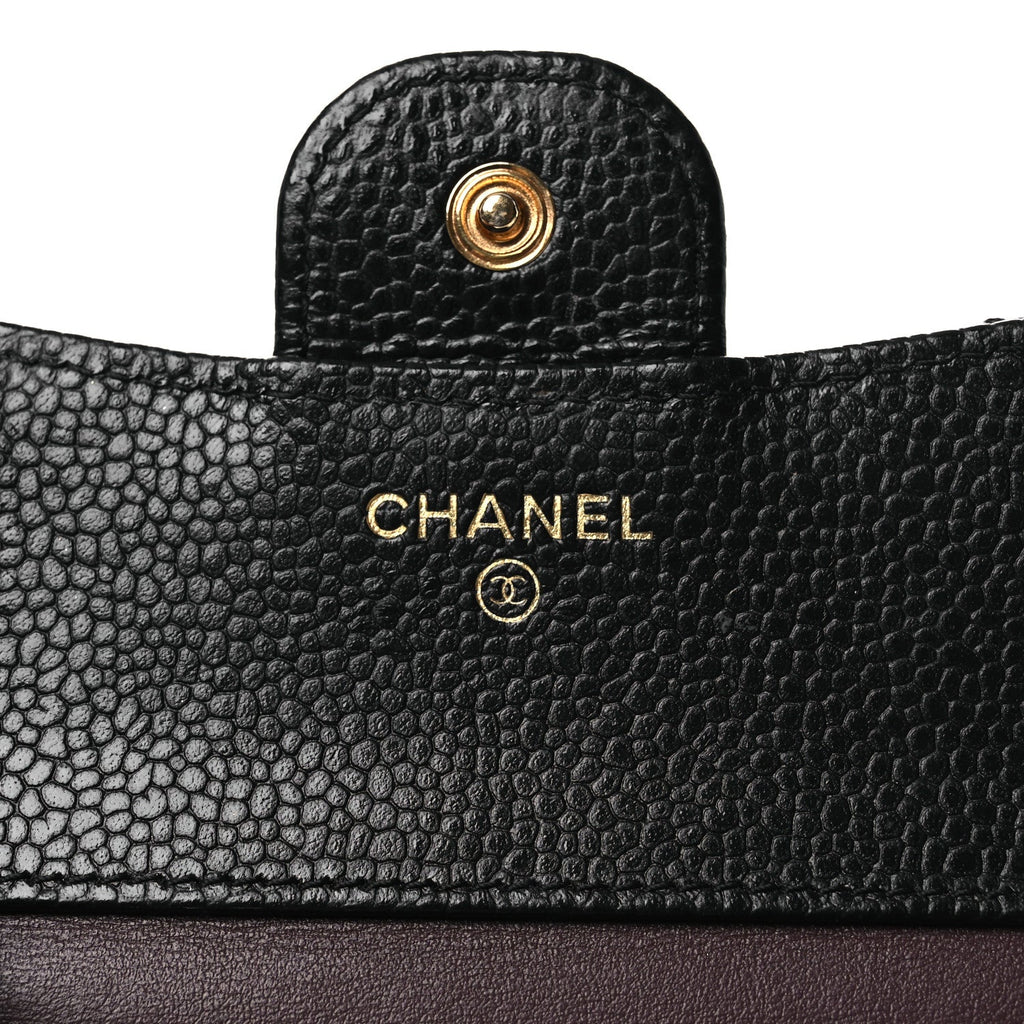 Caviar Quilted Compact Flap Wallet Black