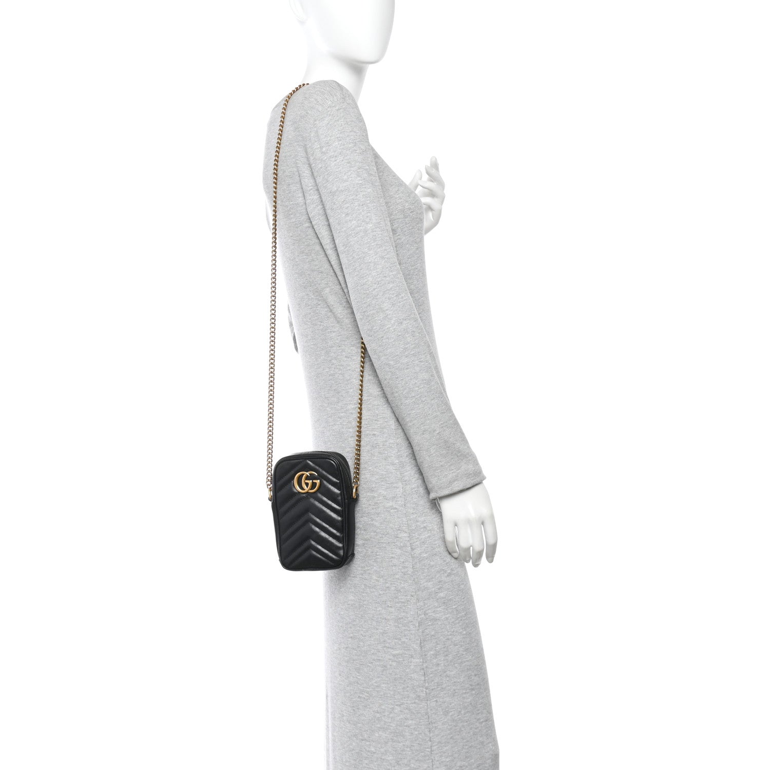 Gucci Calfskin Matelasse Mini GG Marmont Crossbody Bag Black