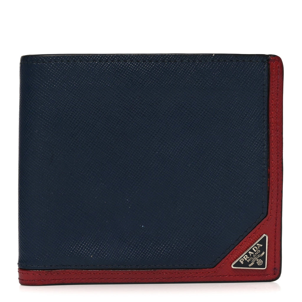 Prada Saffiano Bi-Fold Wallet Baltico Fuoco