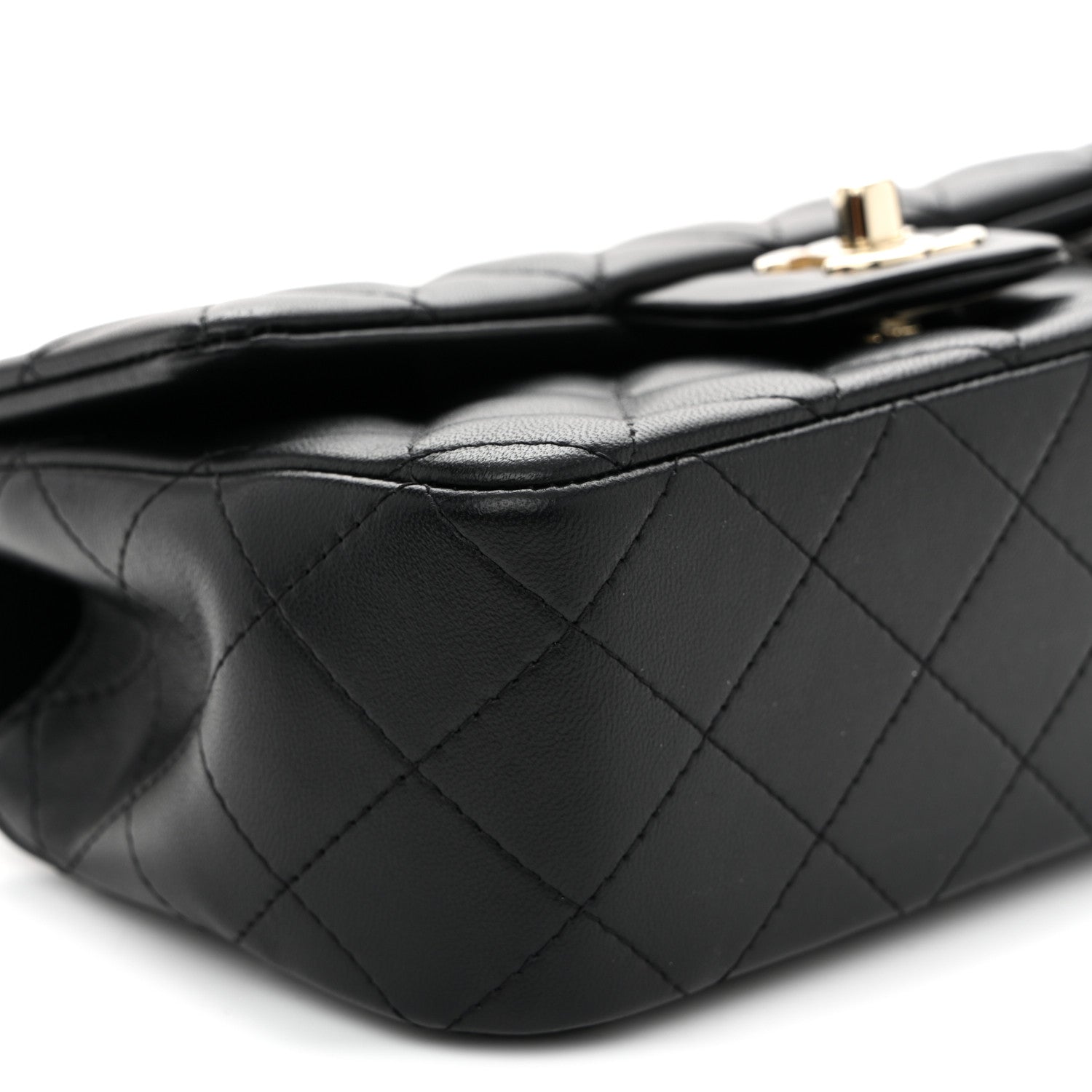 Chanel Lambskin Quilted Mini Top Handle Rectangular Flap Black