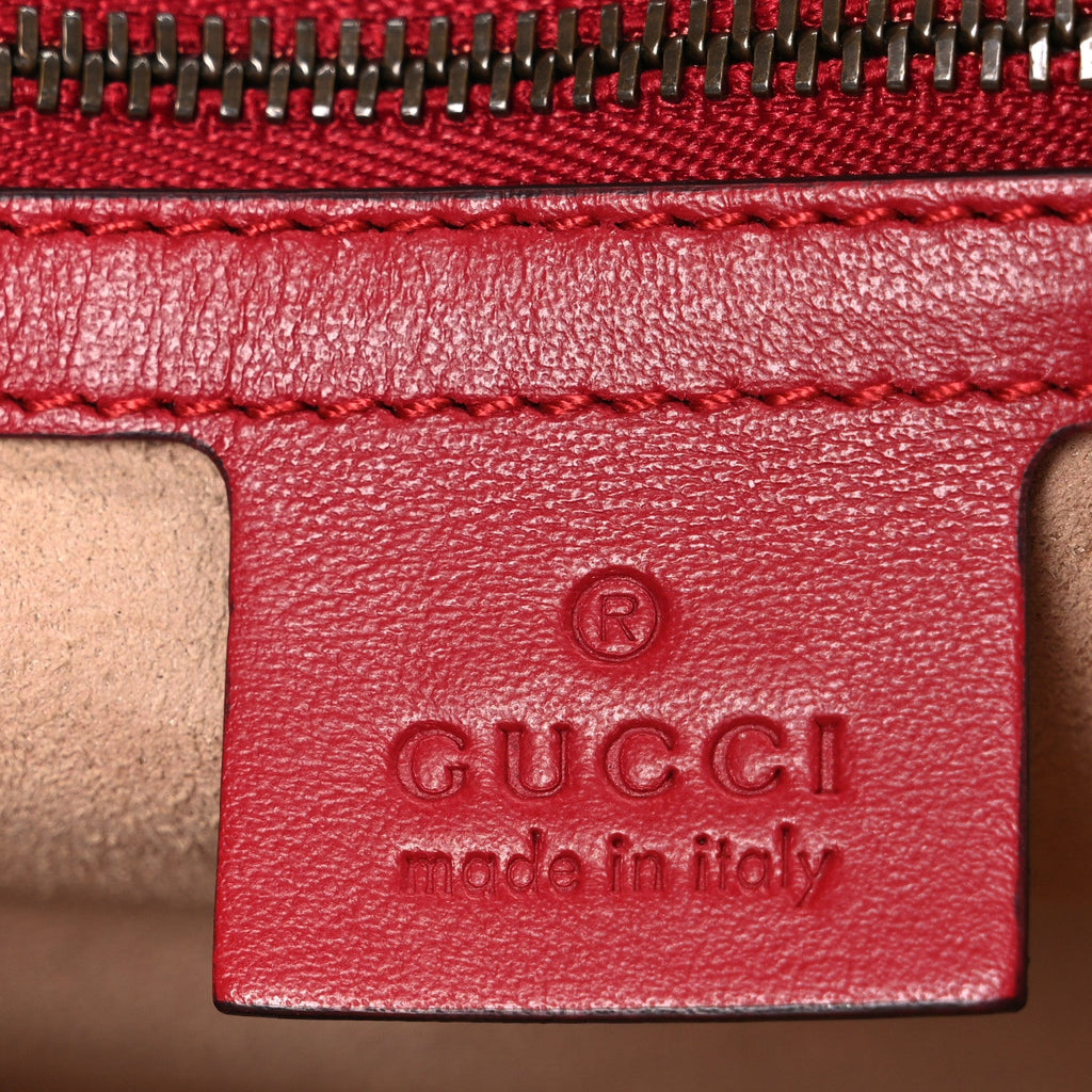Gucci Calfskin Matelasse Small GG Marmont Shoulder Bag Hibiscus Red