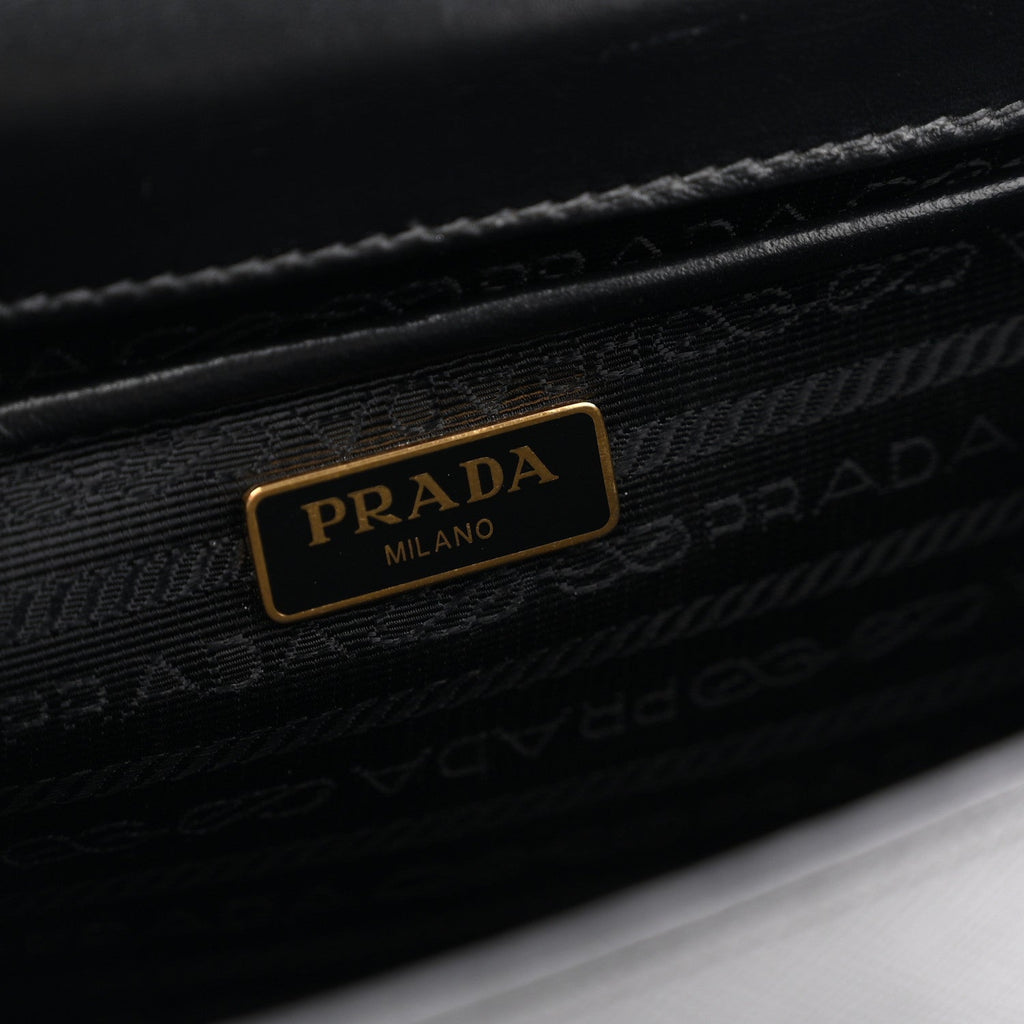 Prada Saffiano Soft Calfskin Metal Triangle Logo Envelope Chain Shoulder Bag Black