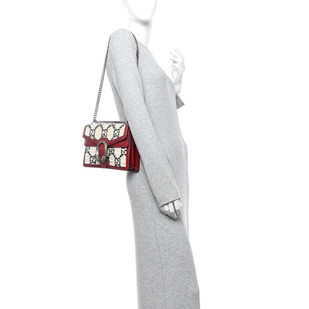 Gucci Tweed GG Monogram Small Dionysus Shoulder Bag White Black Romantic Cherry