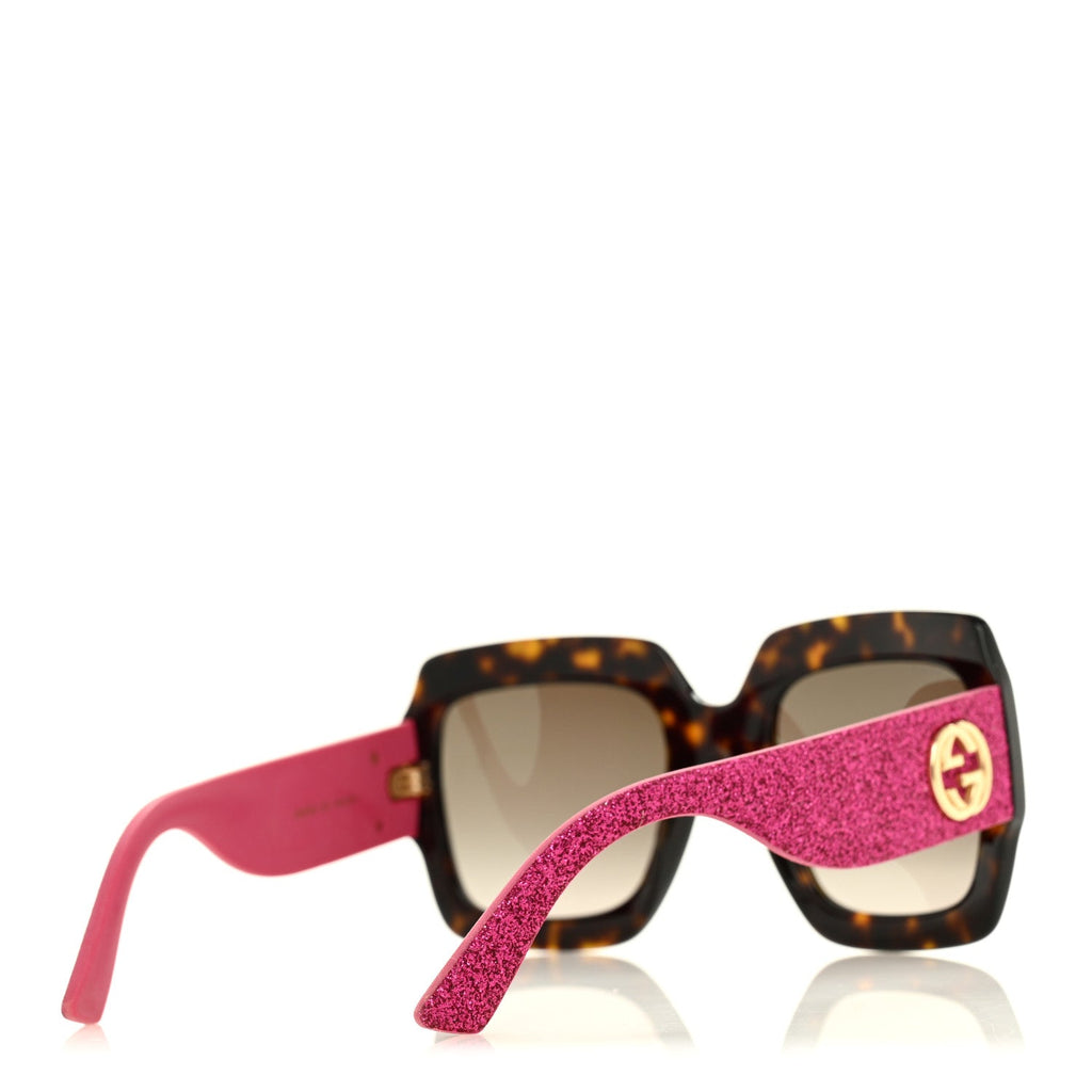 Gucci Square Frame GG0102S Sunglasses Glitter Pink Multi