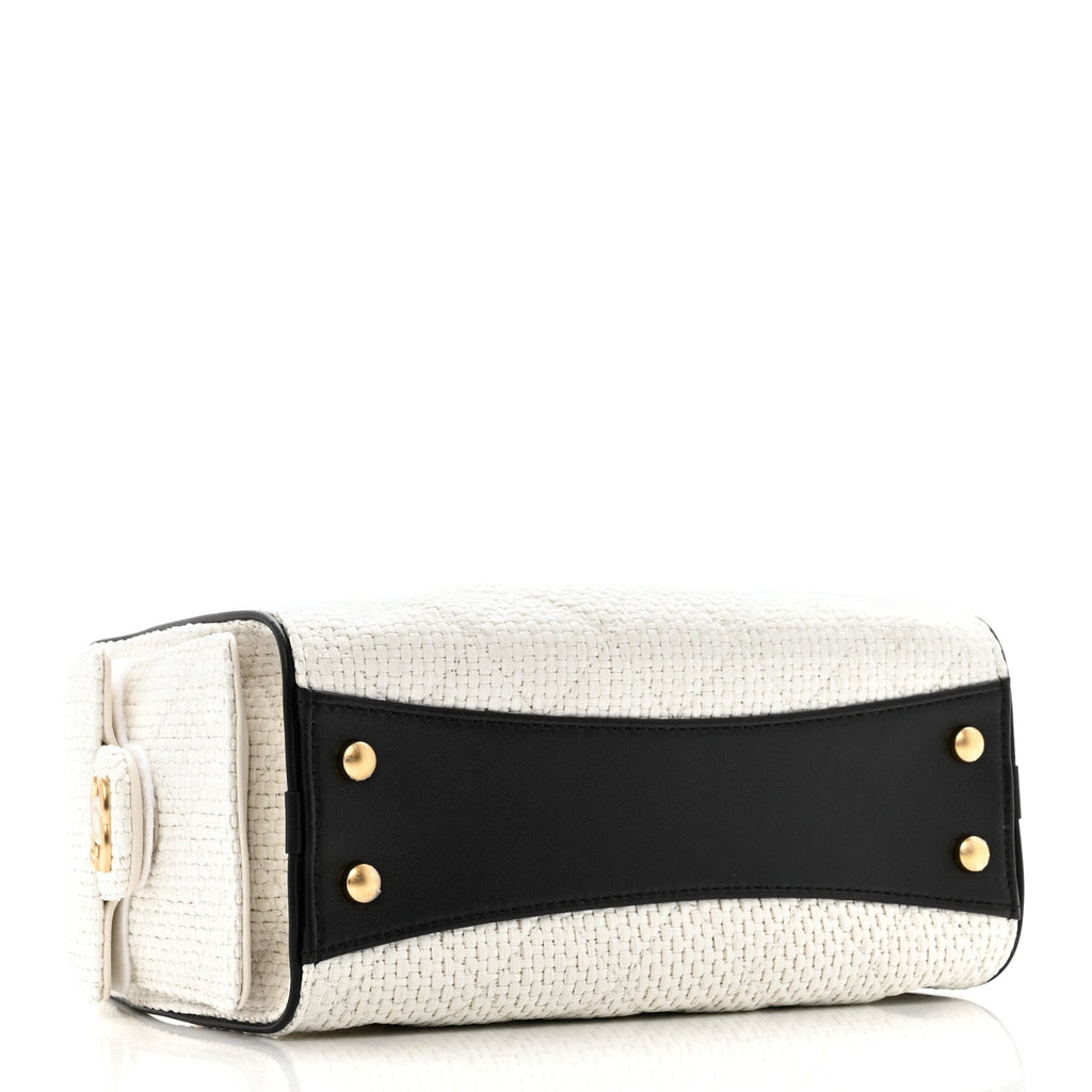 Chanel Braided Raffia Calfskin Mini Chanel 25 Handbag White Black