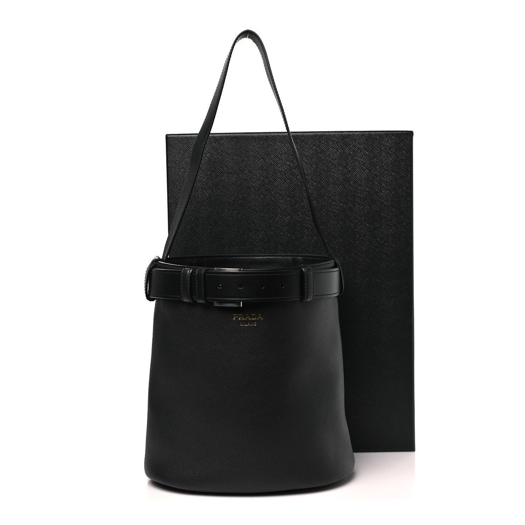 Prada Soft Grained Vitello Daino Secchiello Bucket Bag Black
