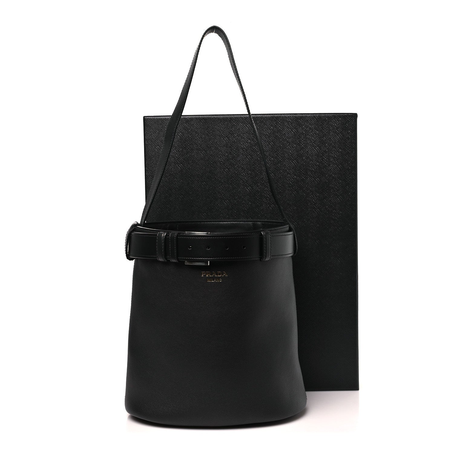 Prada Soft Grained Vitello Daino Secchiello Bucket Bag Black