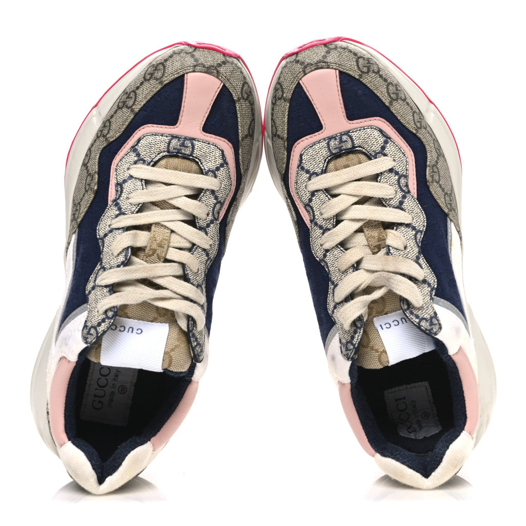 Gucci GG Supreme Monogram Mix Monogram Womens Rhyton Sneakers 36 London Blue Beige Pale Pink