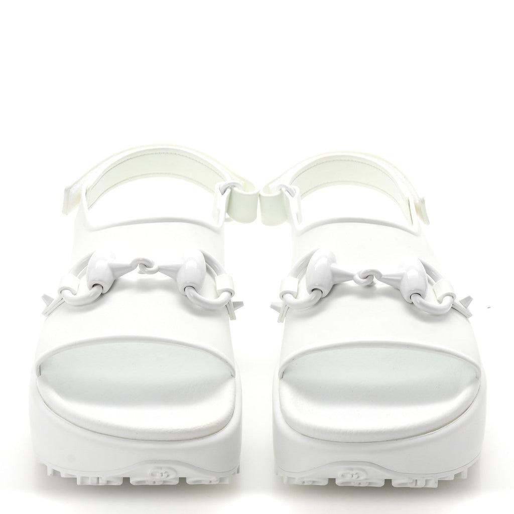 Gucci Soft Rubber Horsebit Touch Womens Strapped Sandals 37 Great White