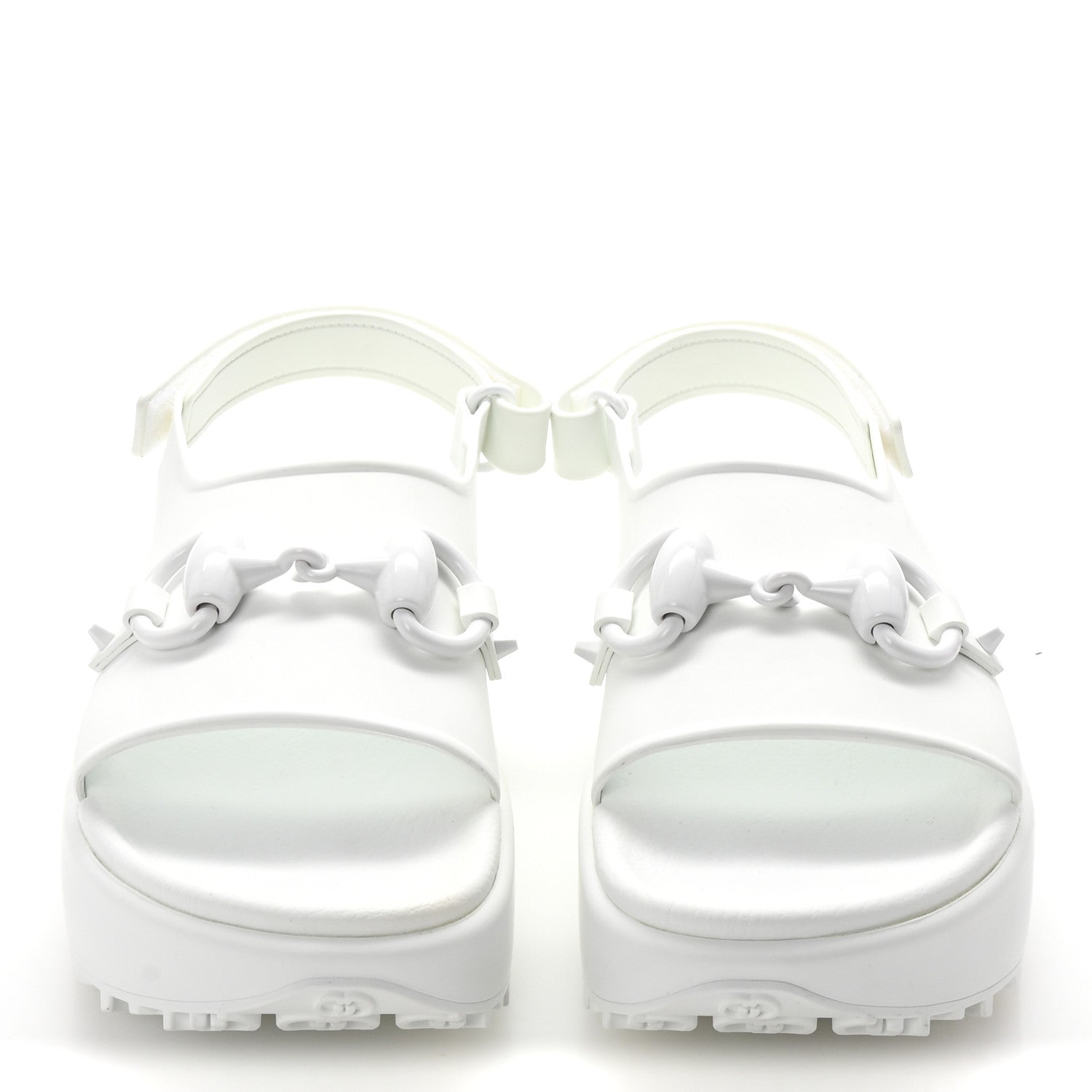 Gucci Soft Rubber Horsebit Touch Womens Strapped Sandals 37 Great White
