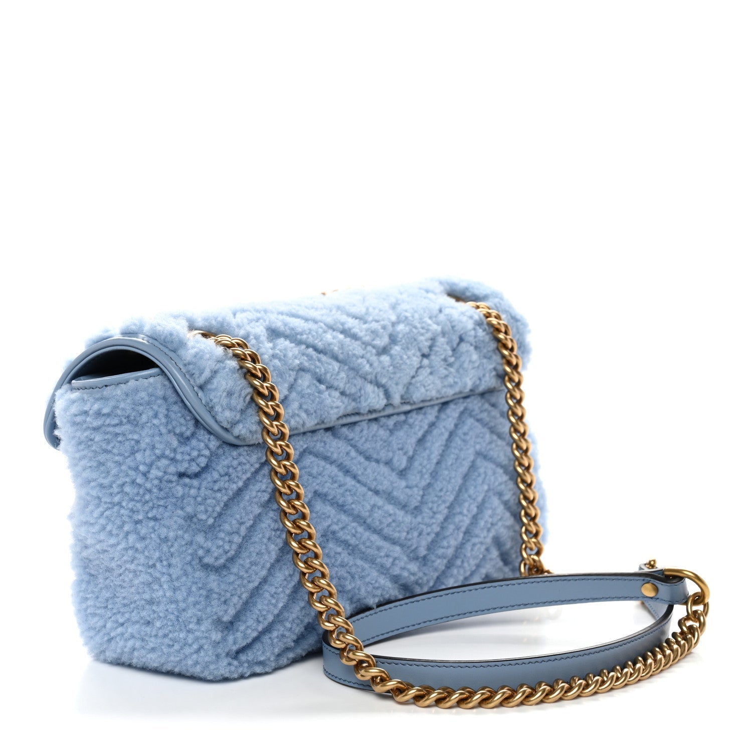 Gucci Merino Wool Matelasse Small GG Marmont Shoulder Bag Cadet Blue