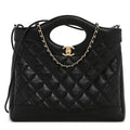 Chanel Shiny Crumpled Calfskin Quilted Small 31 Shopping Bag Black