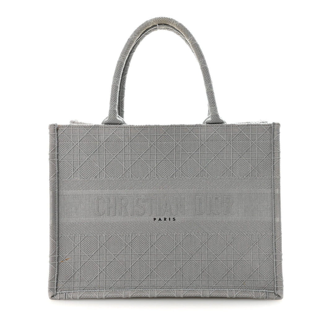 Christian Dior Canvas Embroidered Cannage Medium Book Tote Stone