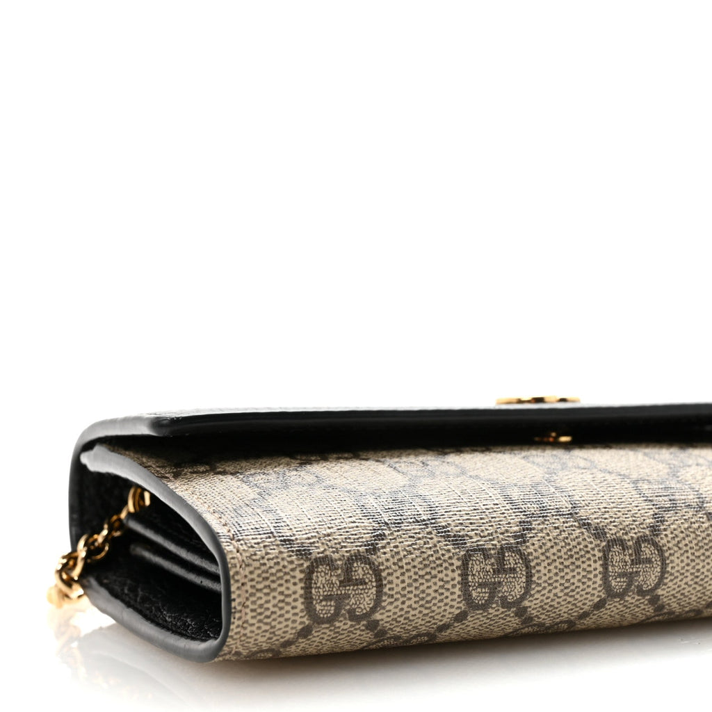 Gucci Dollar Calfskin GG Supreme Monogram Petite GG Marmont Wallet Chain Bag Black Beige Ebony