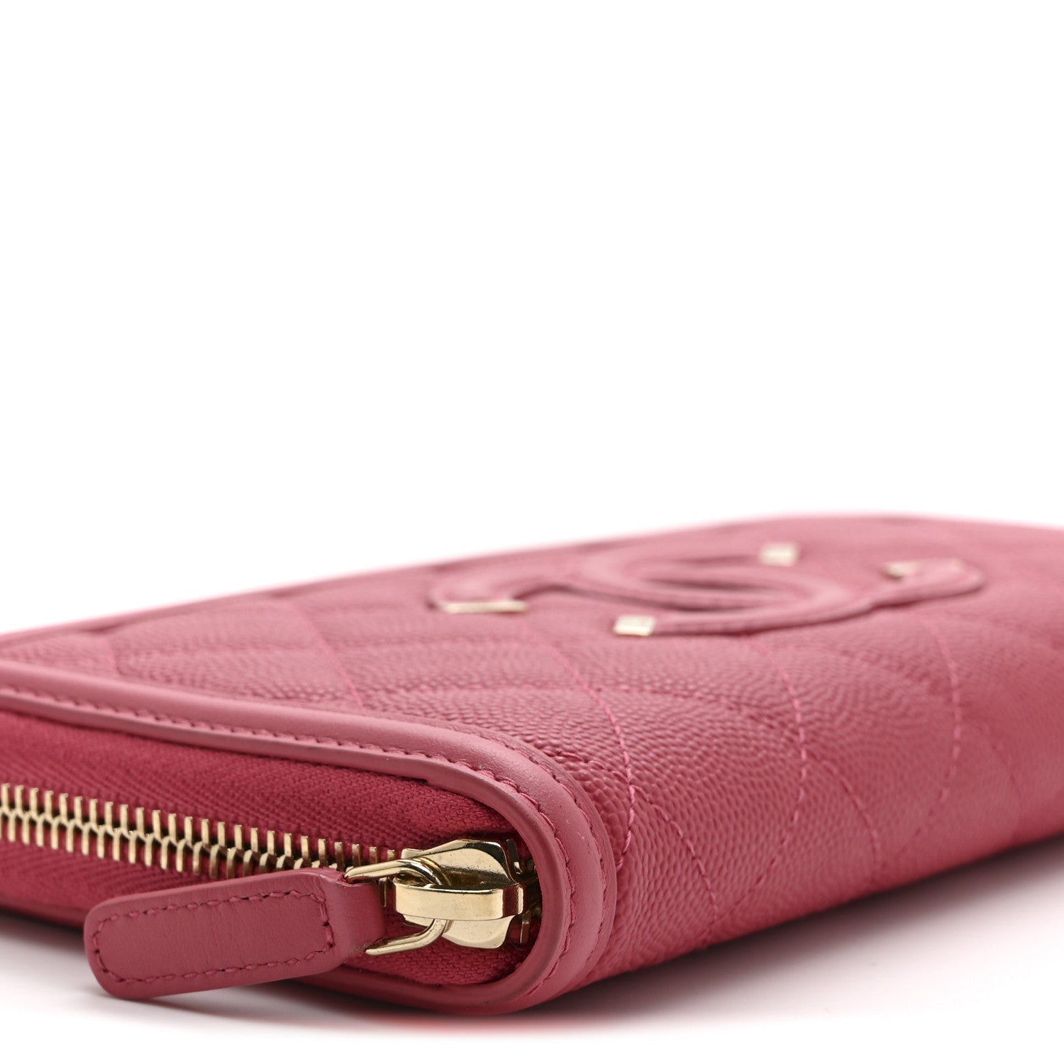 Caviar Quilted Large Filigree Zip Around Wallet Pink