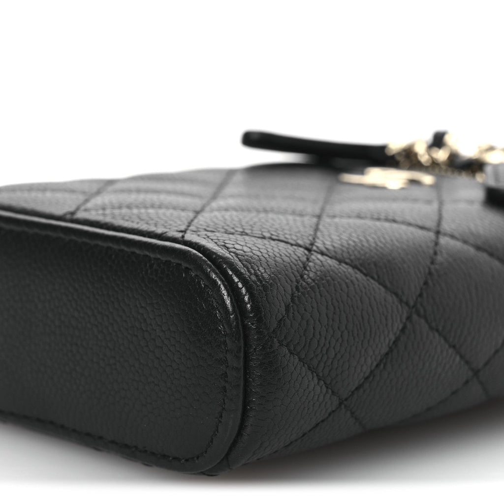 Chanel Caviar Quilted Small Vertical Coco Beauty Vanity Case With Chain Black