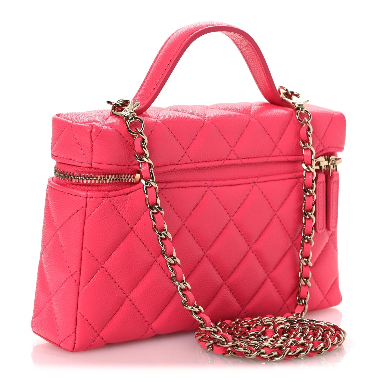 Chanel Caviar Quilted Top Handle Slim Vanity With Chain Fuchsia