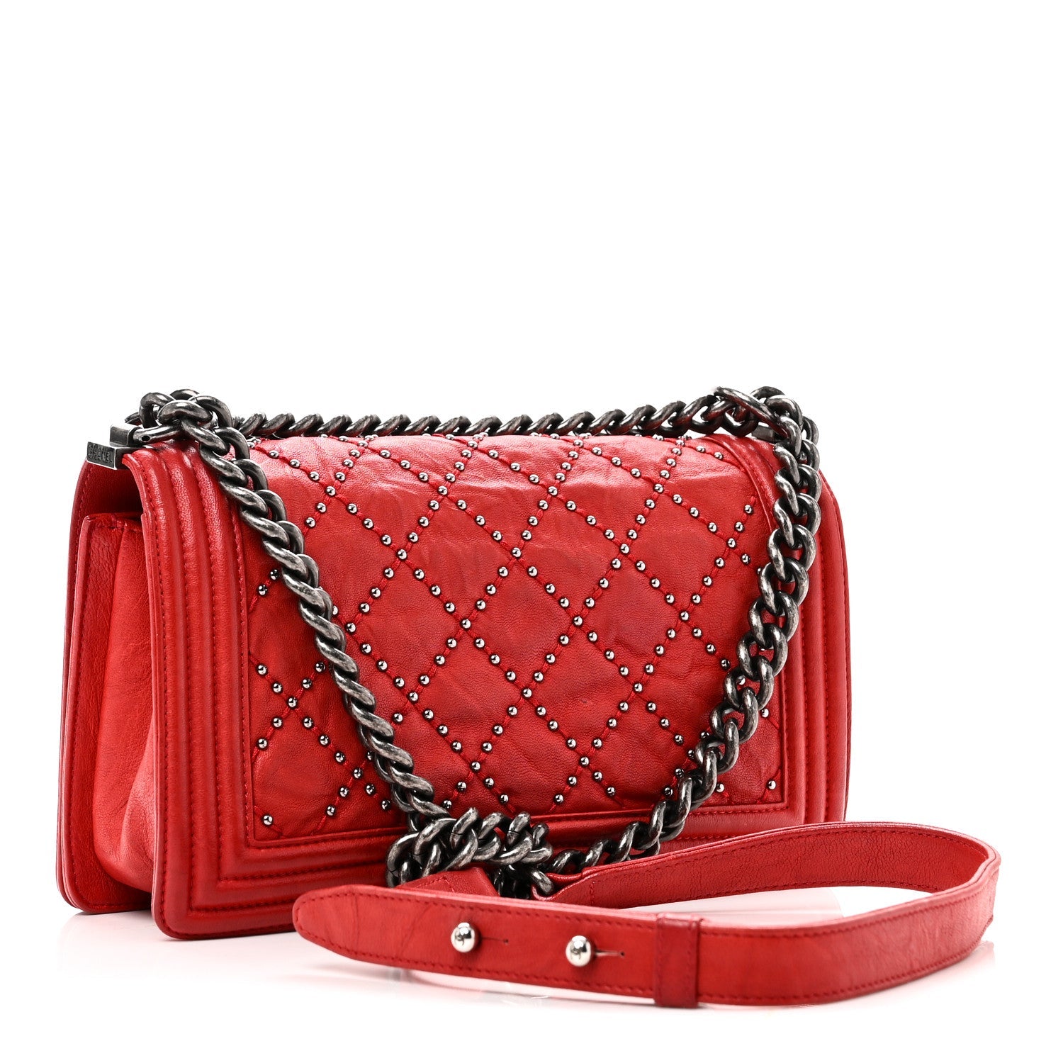 Chanel Crumpled Lambskin Small Studded Boy Flap Red