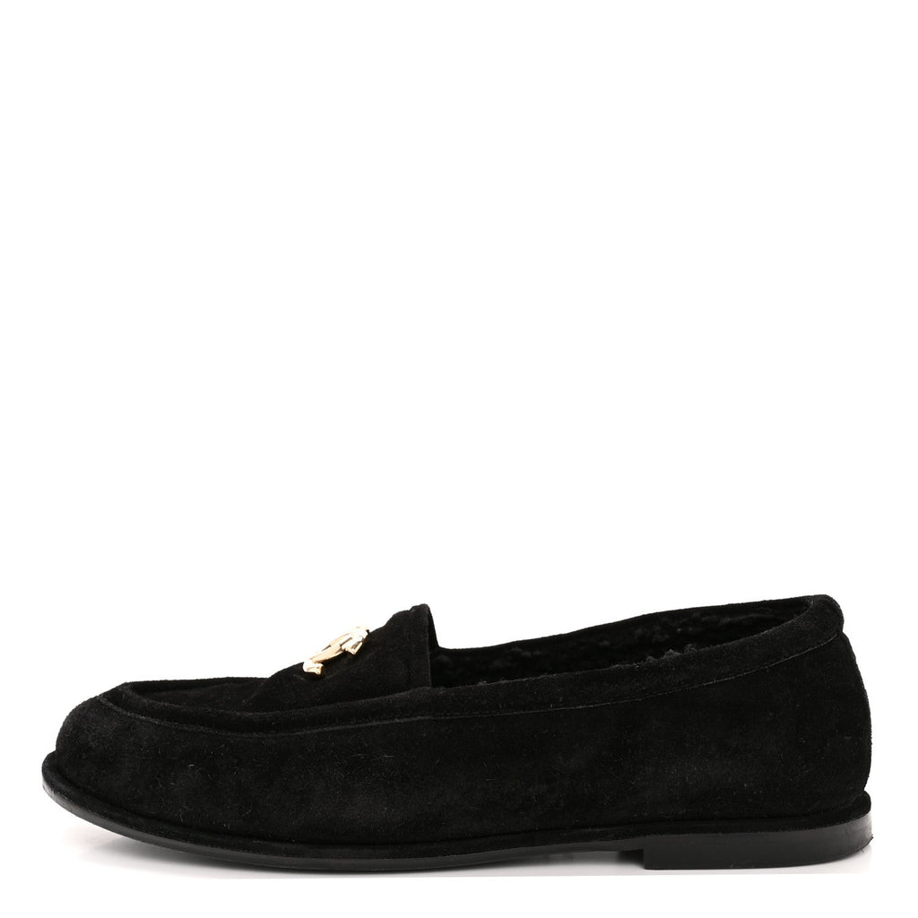 Chanel Suede Calfskin CC Loafers 39.5 Black