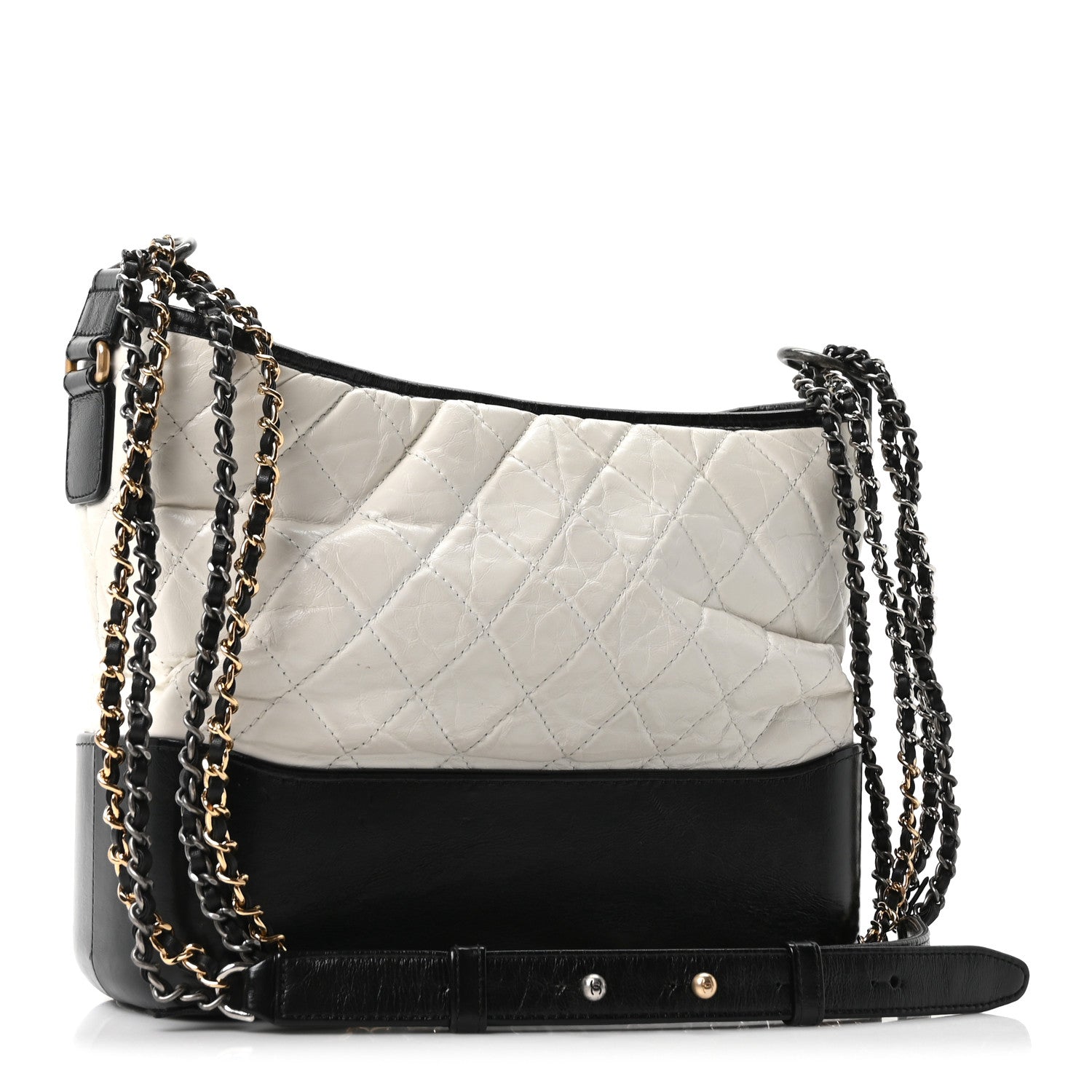 Chanel Aged Calfskin Quilted Medium Gabrielle Hobo Black White